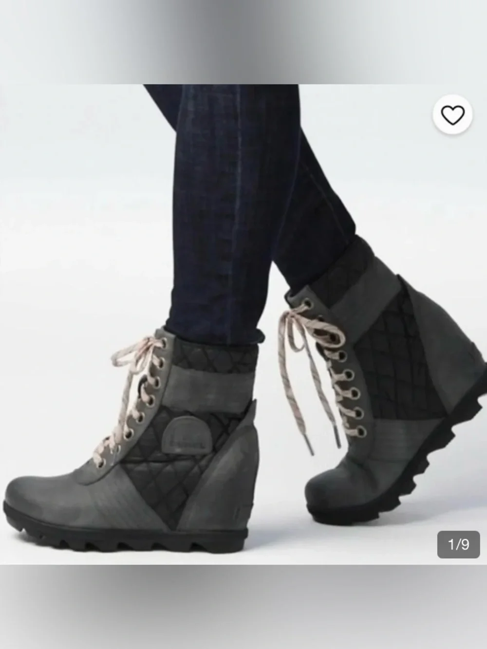 SOREL Lexie Army Green Leather Lace Up Wedge Ankle Boots Women's Size 9.5